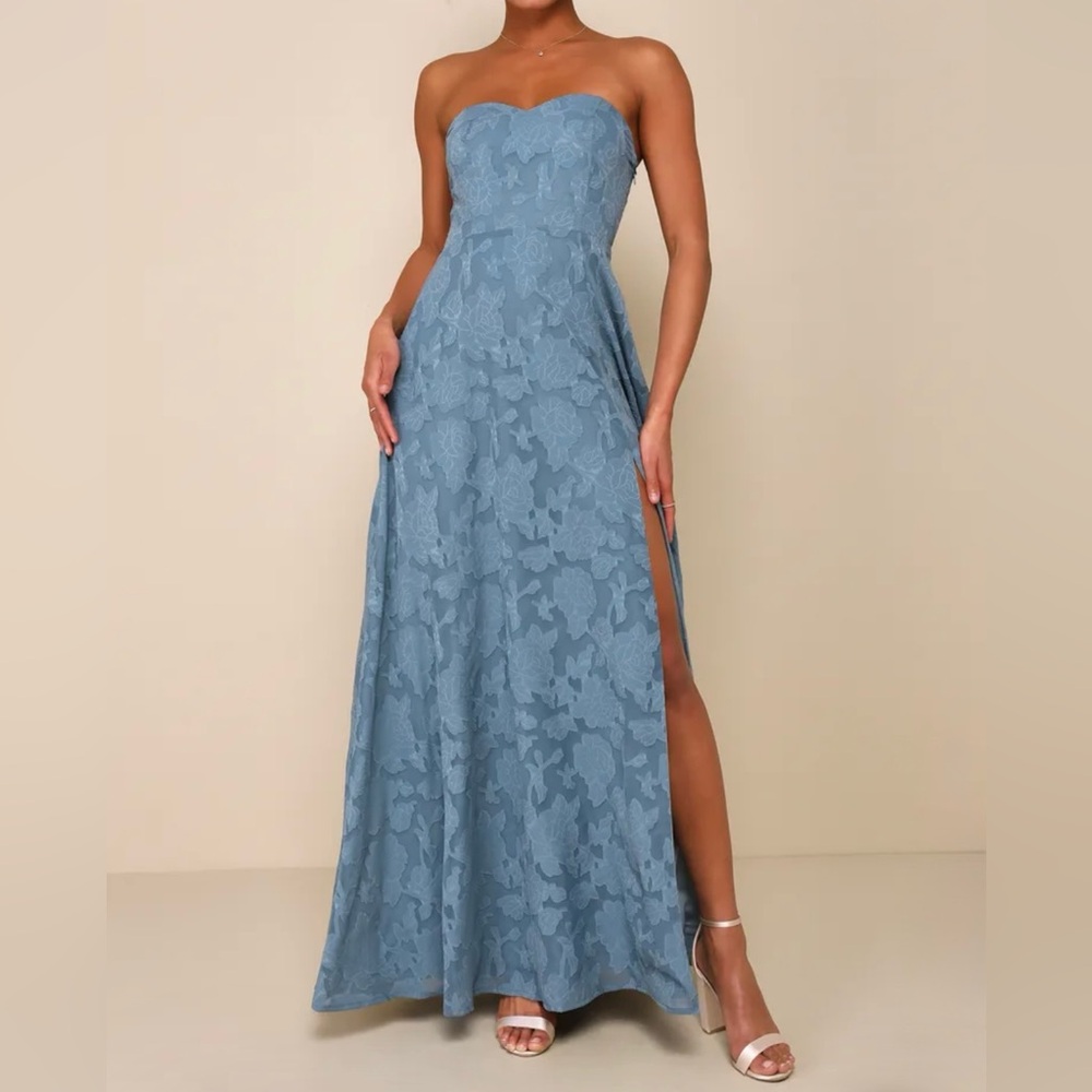 Lulus Dusty Blue Strapless Maxi Dress NWT